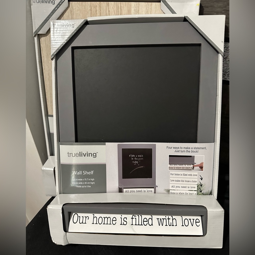 TrueLiving Chalk Board Wall Shelf Brown/Oak & Gray available